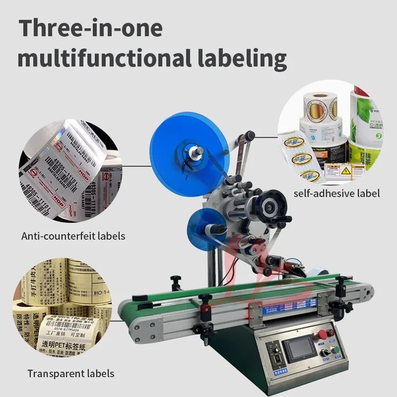 Labeling Machine LY-BTP200 with Conveyor Belt for Flat Packaging Equipment Fully Automatic Labeler Stickers Touch Screen Control