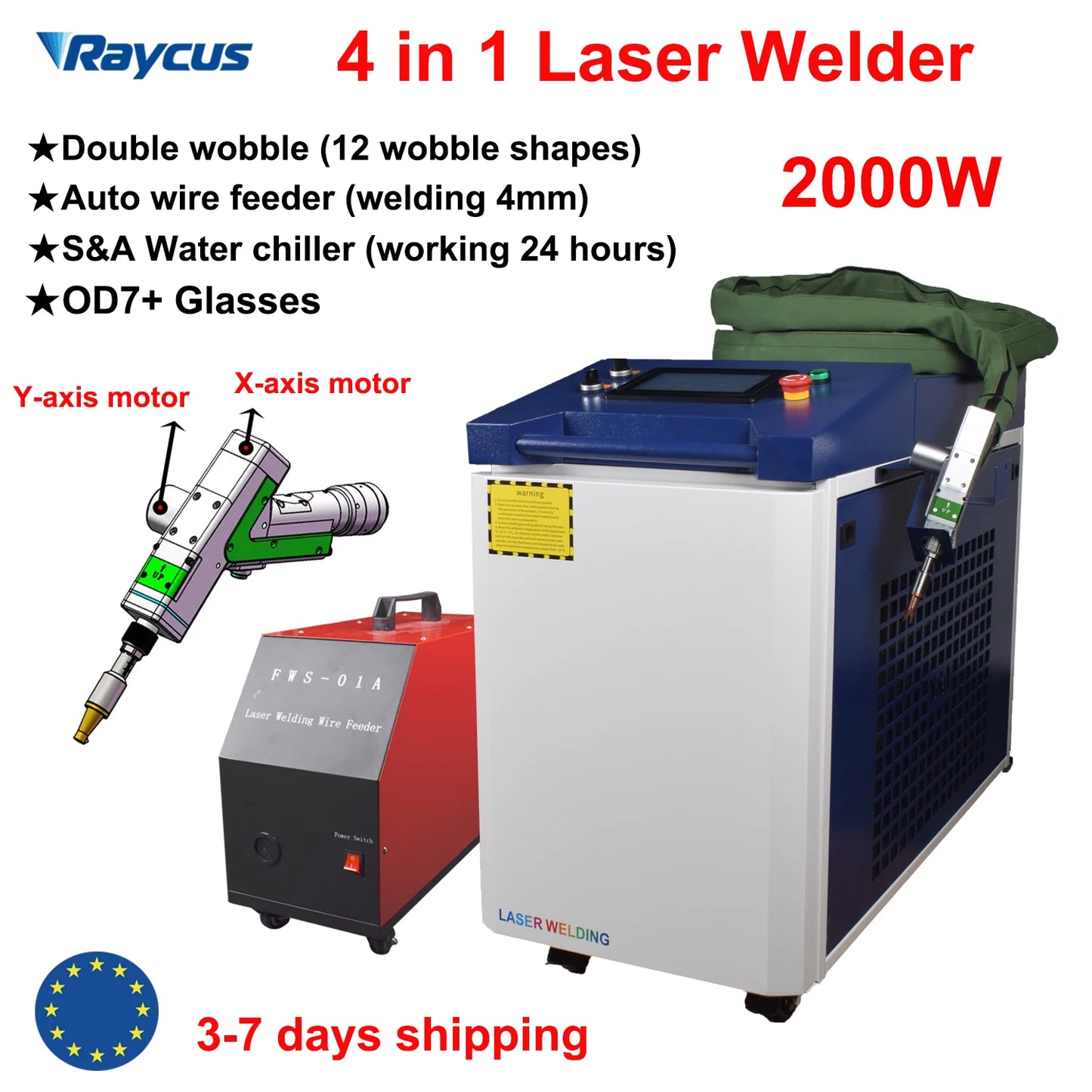 2000W Raycus Fiber Laser Welding Machine 4 in 1 Laser Welding Cutting Cleaning Machine Handheld Double Wobble Fiber Laser Welder