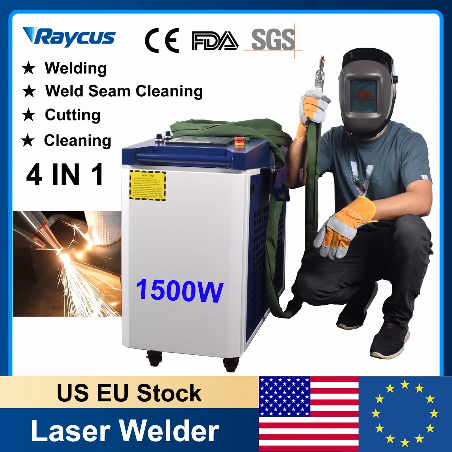 1500W Fiber Laser Welding Machine Raycus 4 in 1 Laser Welding Cleaning Cutting Machine Handheld Laser Welder For Metal US Stock