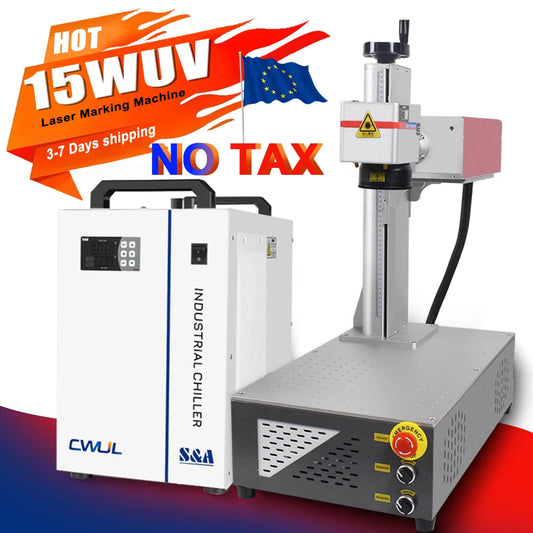 15W UV Laser Marking Machine for Glass Crystal Metal Plastic Wood UV Laser Engraving Machine with Water Chiller Laser Engraver