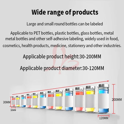 Automatic Self-adhesive Round Bottle Labeling Machine with conveyor belt Printing Labels On  Bottles  Adjustable Speed 360W