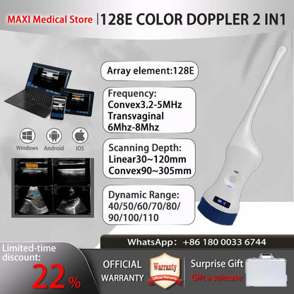 Portable Wireless Ultrasound Probe scanner machine WIFI ultrasound scanner Machine support iOS Android Windows free suitcase