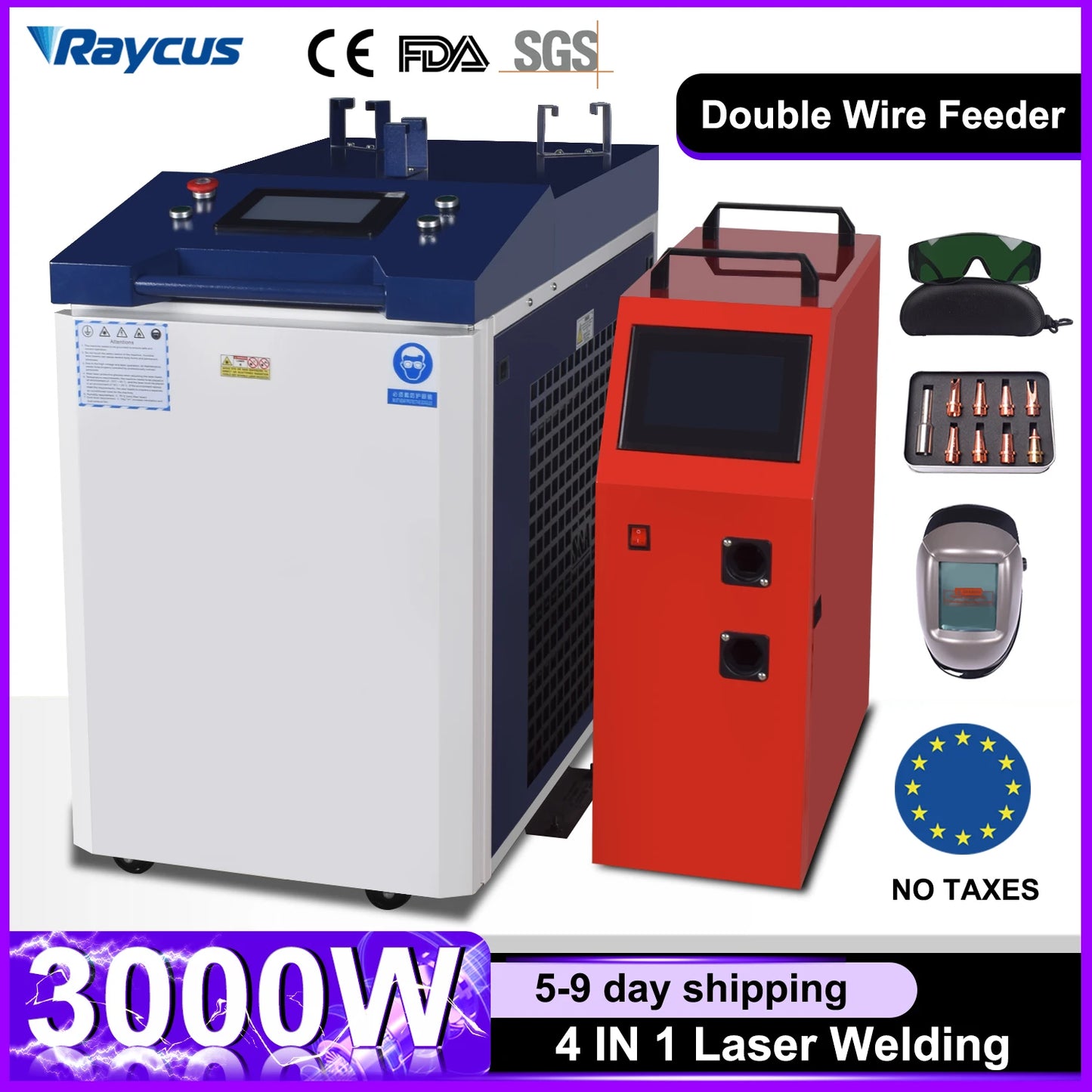 4 in 1 Laser Welding Cleaning Cutting Machine with Dual Wire Feeder Machine Handheld 3000W Raycus Laser Welder for All Metal
