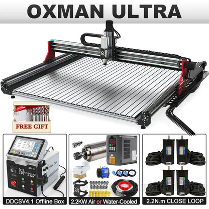 BulkMan3D OXMAN 4-Axis CNC Router Kit with Closed-Loop 20K Speed SFU1610 Ball Screw Dual Linear Rails for Metal Wood Plastic DIY
