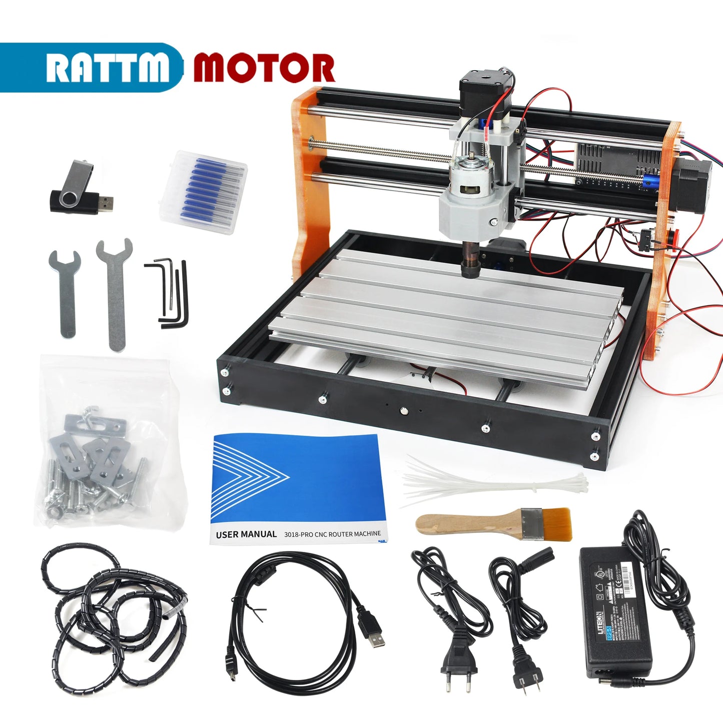 【EU】CNC 3018 PRO 7000W Router Milling Machine with Laser Engraver Module,Limit Switches,Emergency-Stop,Machine for Wood Carving