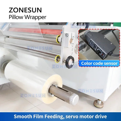 ZONESUN Automatic Pillow Packaging Machine Food Vegetables Fruits Horizontal Flow Wrapper Pouch Packing  ZS-ZB600X