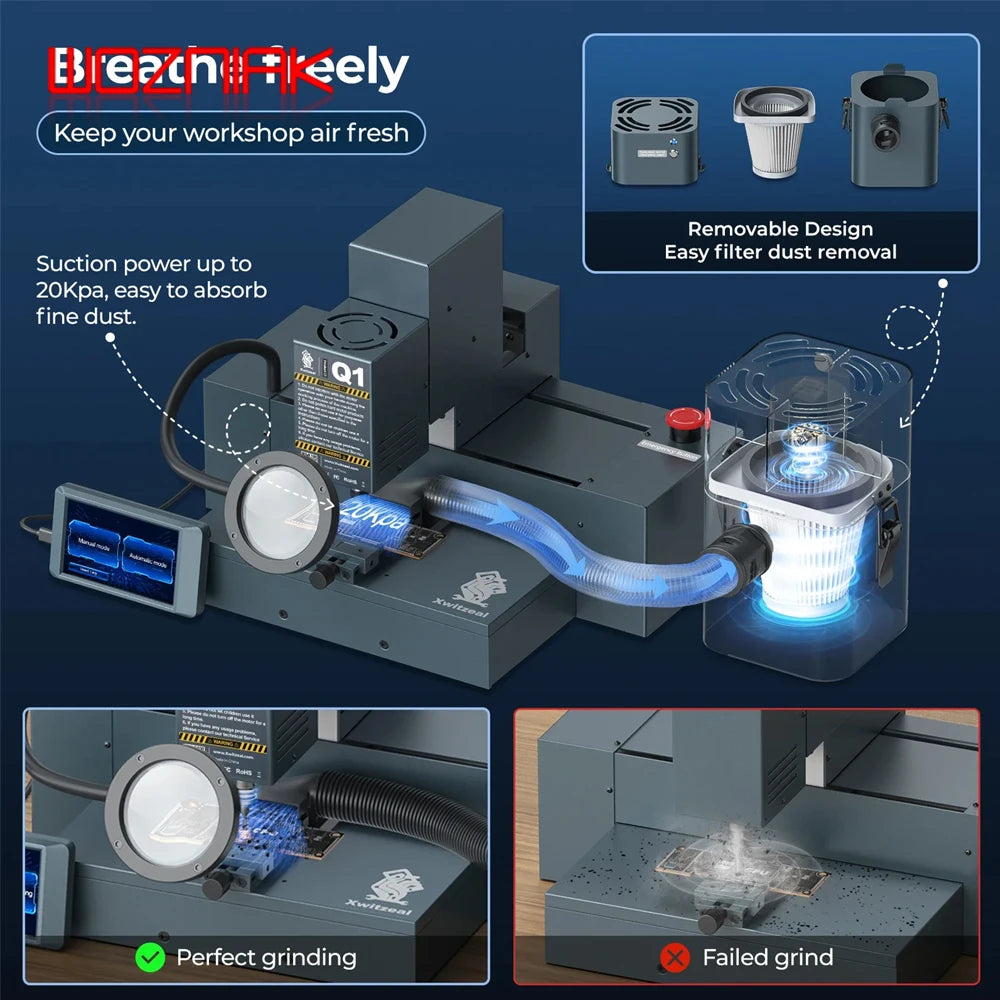 XWITZEAL Q1 Smart Automatic CNC Chip Grinding Machine For iPhone 11-15PM Android Touch IC CPU Frame Polishing Phone Repair Tools