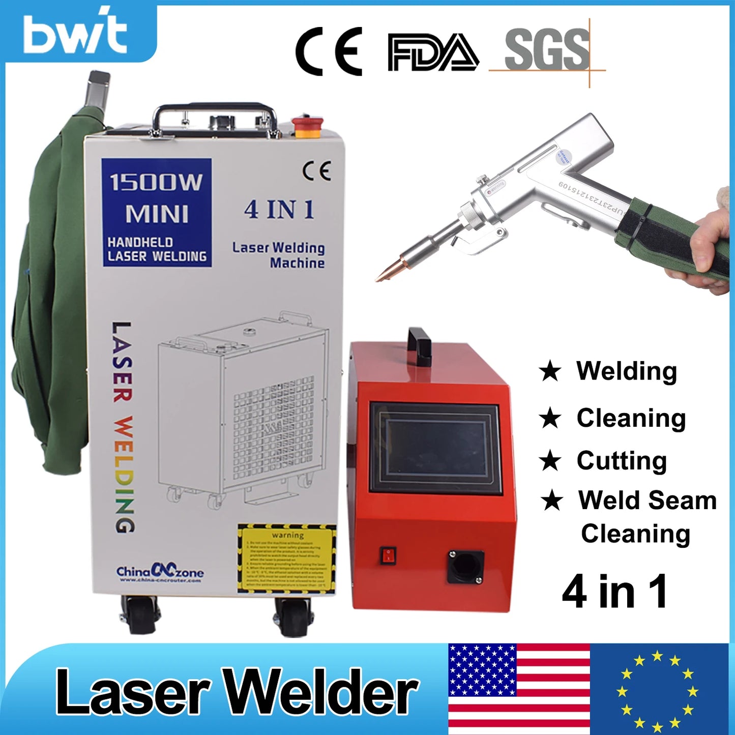 1500W 4 in 1 Fiber Laser Welding Cleaning Cutting Soldering Machine for All Metal Rust Removal Fiber Laser Welder EU US Stock