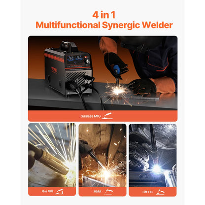 SucceBuy 4 in 1 MIG Welding Machine Gas MIG 160A 200A Multi-Process Synergic Mig Welder w/ IGBT Inverter LCD Screen Display MIG
