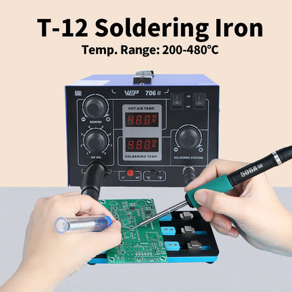 WEP T12 Soldering Station With Hot Air Gun Air Pump 2-in-1 Desoldering Reowrk Welding Iron Station For SMD PCB Repair Tool