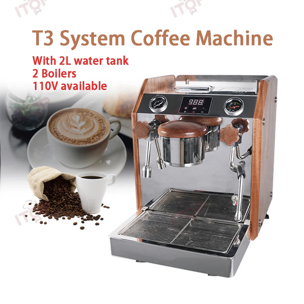 Commercial Coffee Machine Vibration Pump Espresso Maker 2-Boilers 2L Steam+0.8L Extraction Flow Meter Quantification 2800W