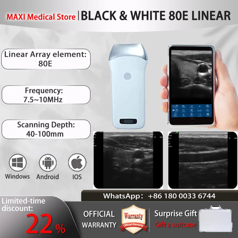 Portable Wireless Ultrasound Probe scanner machine WIFI ultrasound scanner Machine support iOS Android Windows free suitcase