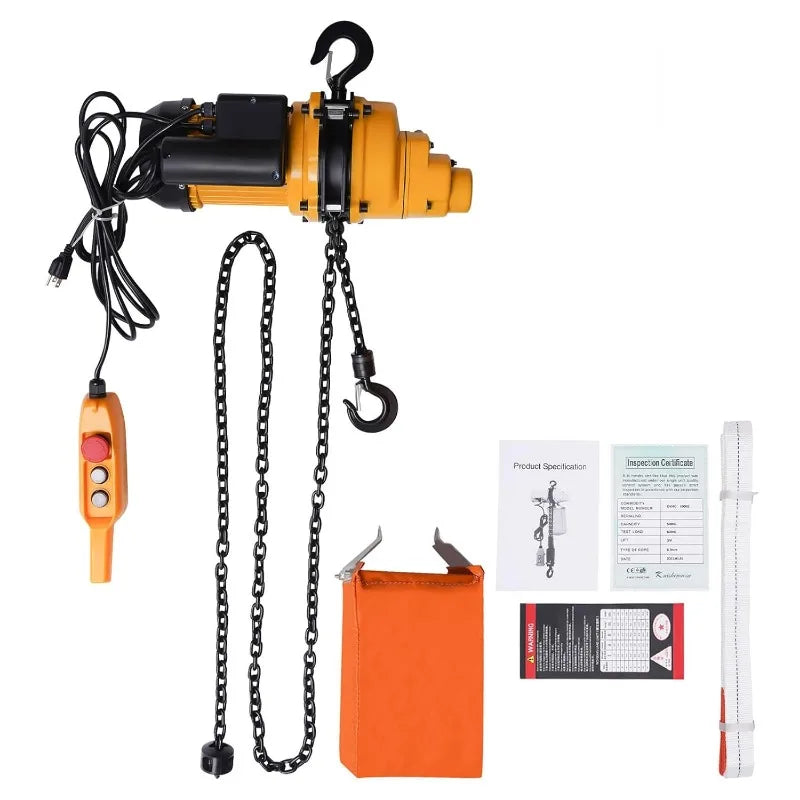 Electric Chain Hoist Winch 1Ton - 2200Lbs Chain Electric Lift Hoist Single Phase Overhead Crane Hoist Max Lift Height 13Ft 110V