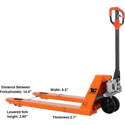 Tory Carrier Pallet Jack Hand Truck Manual Pallet Jacks 5500-Lb. Capacity, 27 x 48 Forks Standard Duty, Rubber Handle, Nylon Whe