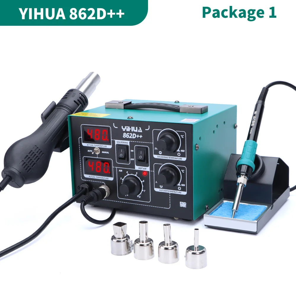 YIHUA 862D++ Soldering Iron Hot Air 2 in 1 Rework Station BGA SMD Phone Repair Welding Tool with Auto Manual Mode