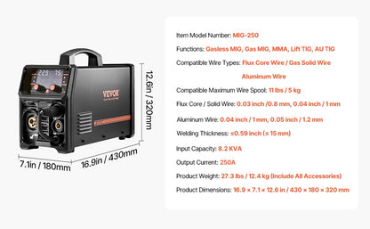 SucceBuy 5-in-1 MIG Welder 200Amp Pluse Mig Welding Machine Gas MIG/Flux Core MIG/Stick/Lift TIG/AU TIG with LCD Screen Display