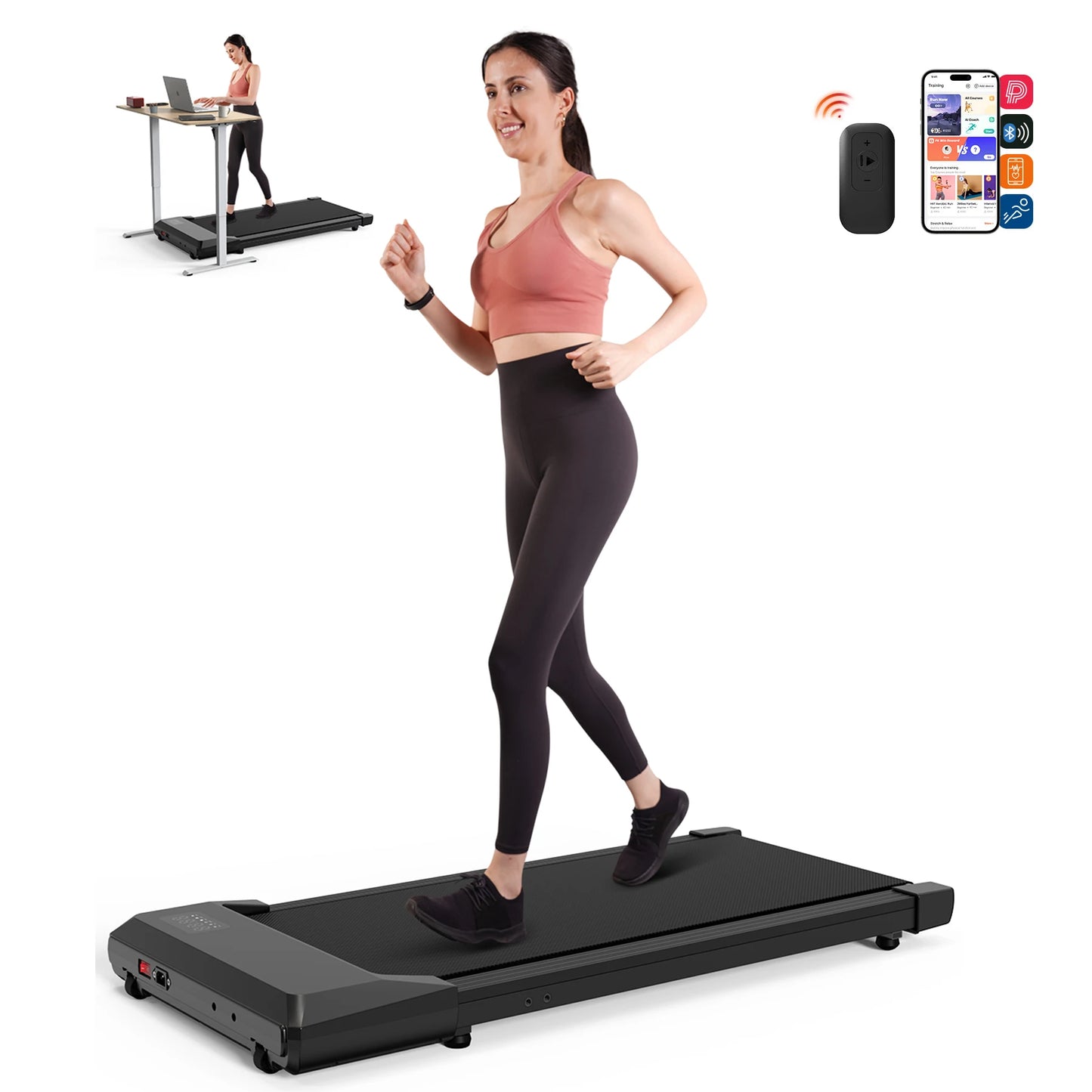 2in1 Run-Walking Pad Small Treadmill for Home&Office Under Desk Treadmill with LED Display 45db Quiet Portable Mini Treadmill