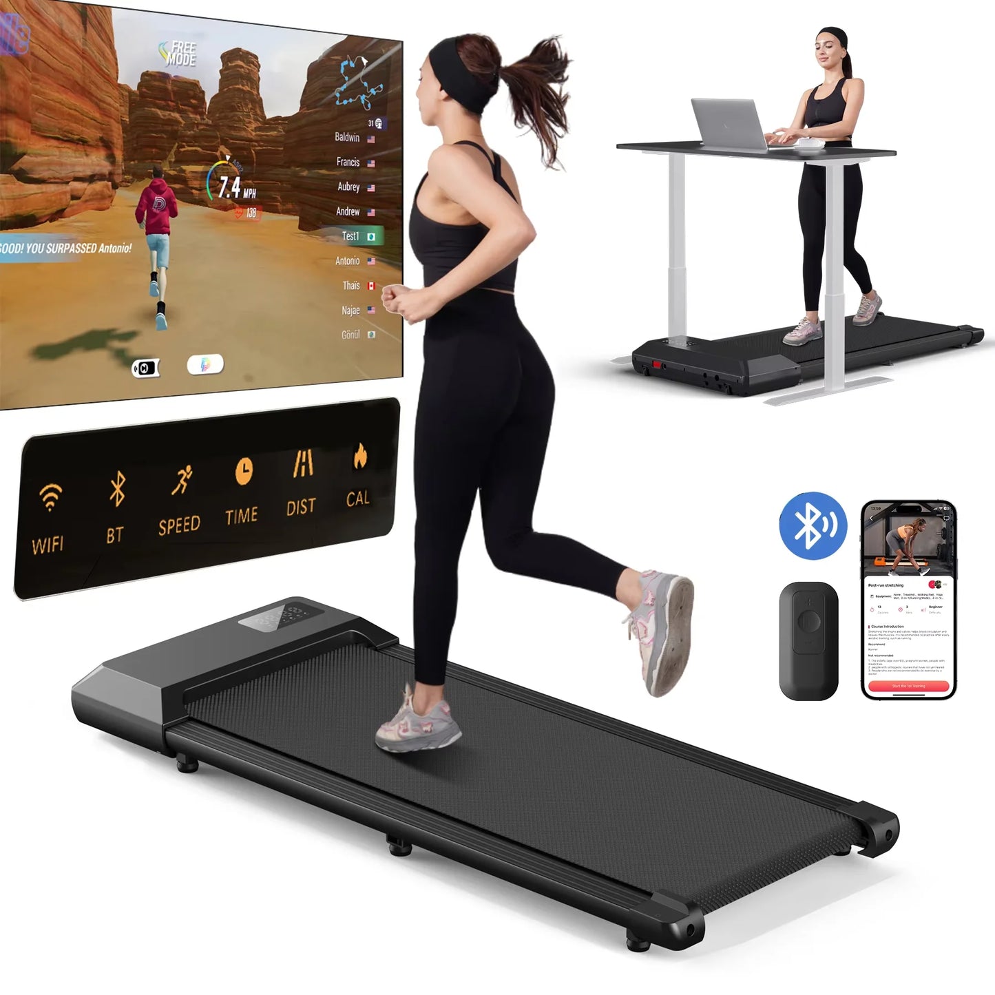 Smart Under Desk Treadmill for Home Office,Treadmill with APP&Remote Control, LCD Screen, Quiet Walking Jogging Exercise Machine