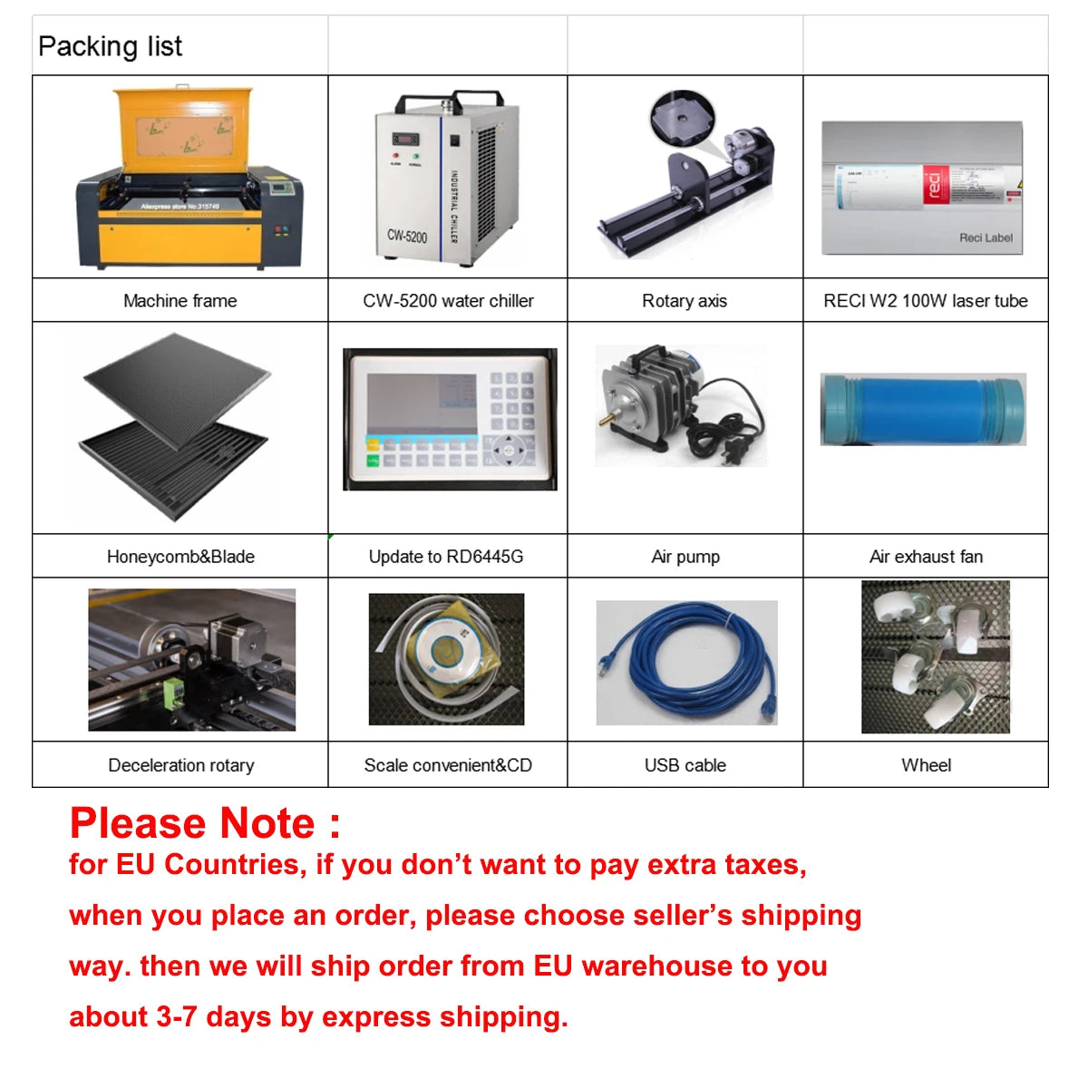100W Laser Engraving Machine CO2 Laser Engraver 1080 Laser Cutting Machine CO2 Laser RECI W2 Tube Wood Fabrics Leather EU Stock