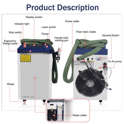 3000W 2000W 1500W Laser Welder 4 in 1 Laser Welding Cleaning Cutting Machine with Dual Wire Feeder Machine Handheld for Metal