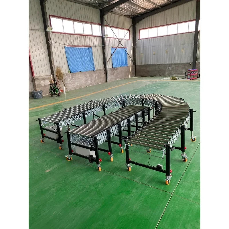 Electric retractable roller conveyor for warehouse loading and unloading