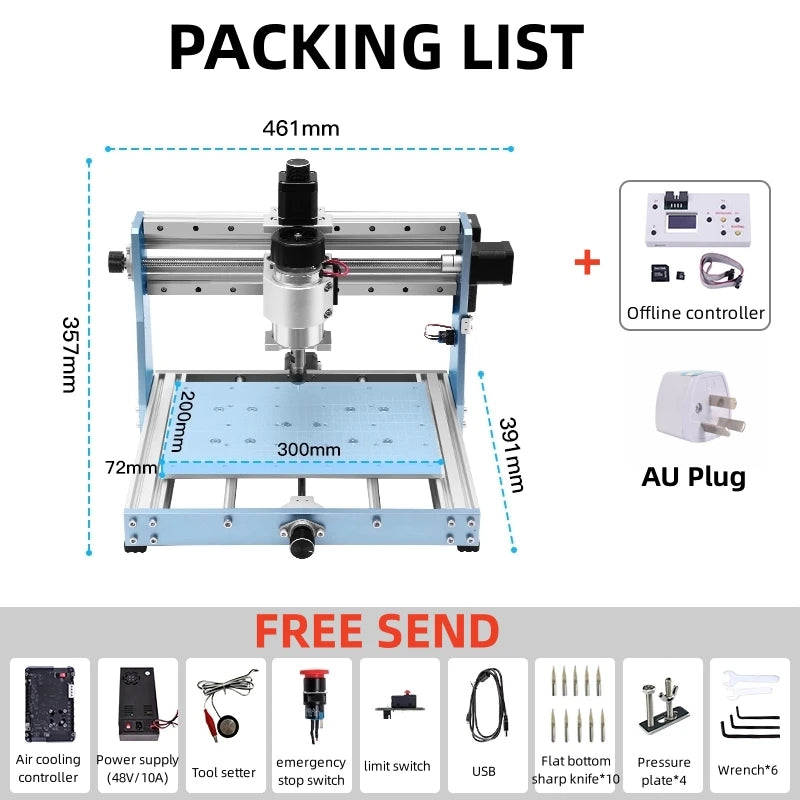 CNC 3020 Pro Max Engraving Machine, 300W Spindle Wood Router For Metal Acrylic, Milling Cutting Machine with Offline Controller