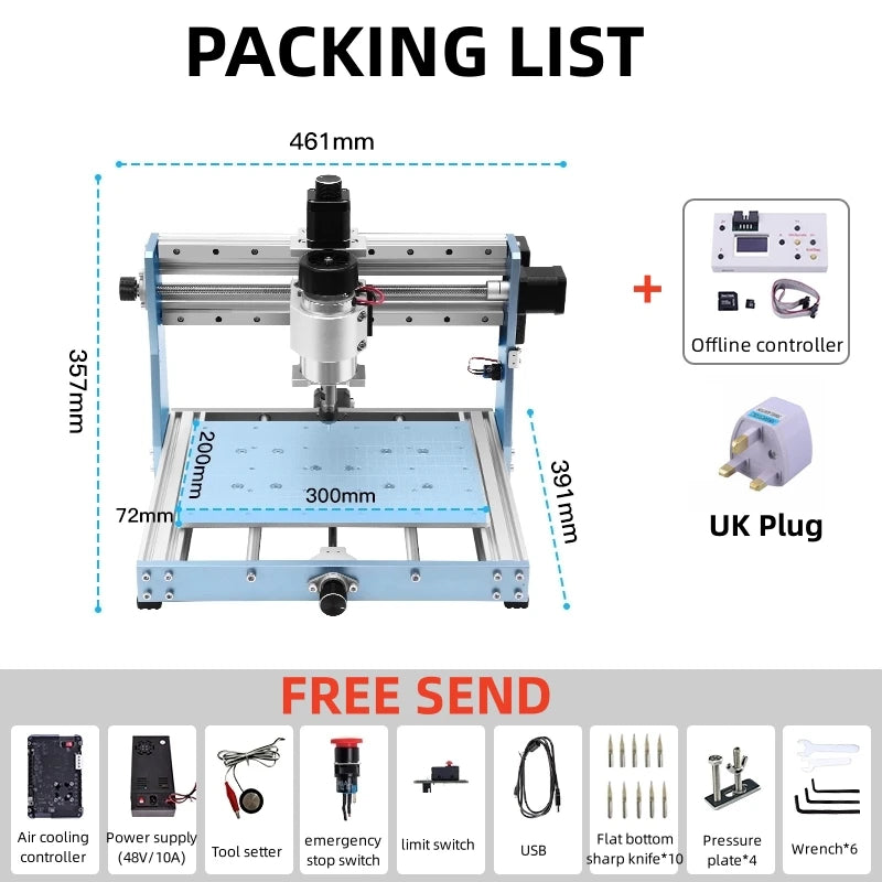 CNC 3020 Pro Max Engraving Machine, 300W Spindle Wood Router For Metal Acrylic, Milling Cutting Machine with Offline Controller
