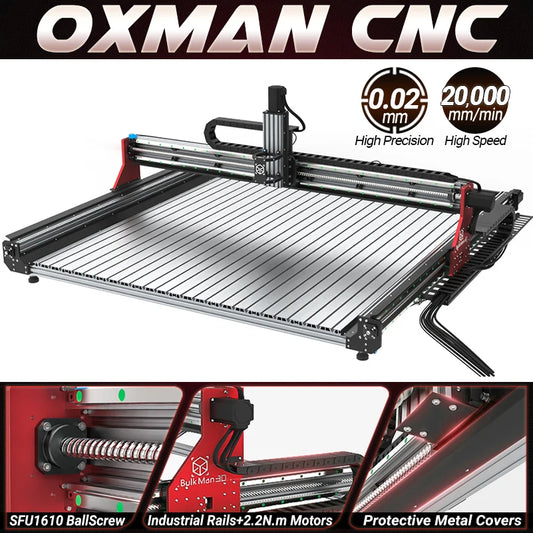 BulkMan3D OXMAN CNC Router Kit SFU1610 Ball Screw Dual Linear Rails 4-Axis Industrial Engraver for Metal Wood Acrylic Cutting