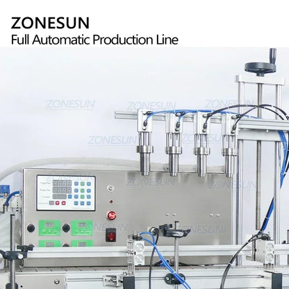 ZONESUN ZS-FAL180C10 Desktop Automatic 4 Heads Ink Gel Liquid Filling Round PET Bottle Capping Labeling Machine With Cap Feeder