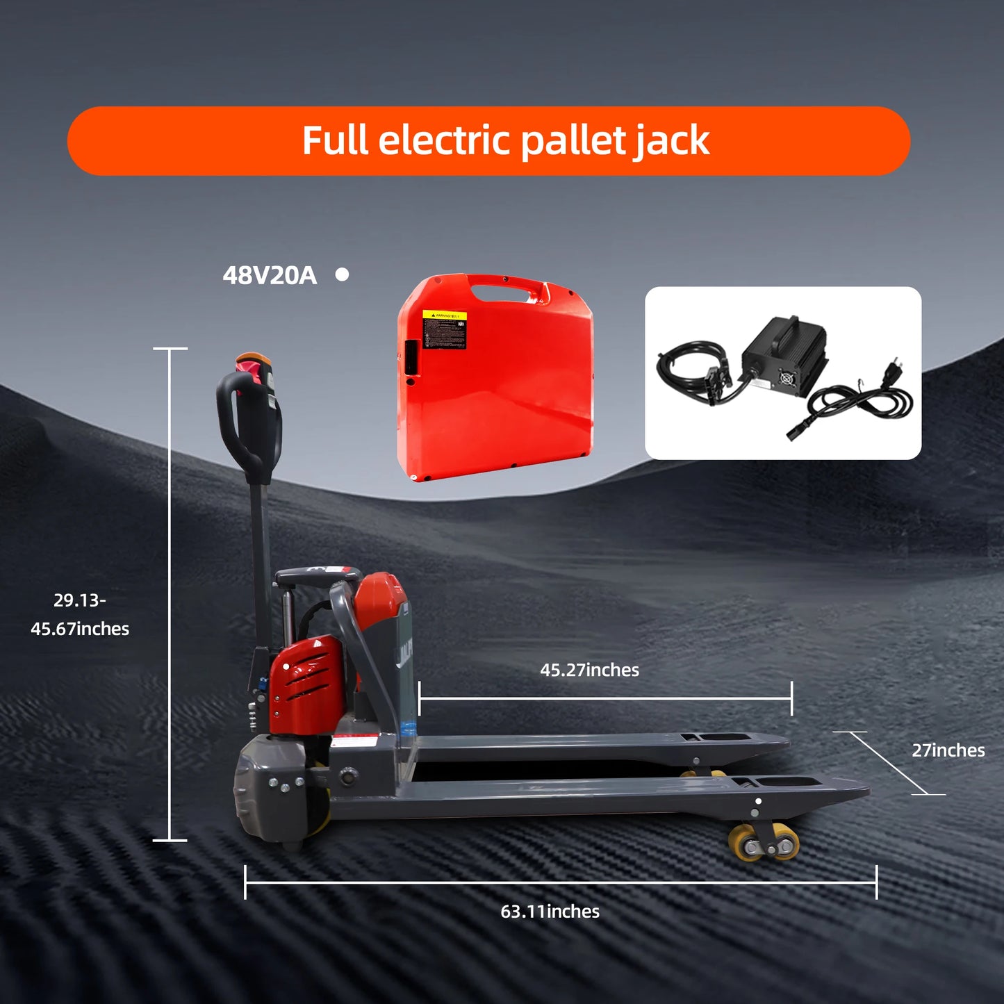 Full Electric Pallet Jack - 4400lbs Cap. Lithium Battery Powered Pallet Trucks 48"x27" Fork Size Lift Jacks for Narrow Spaces