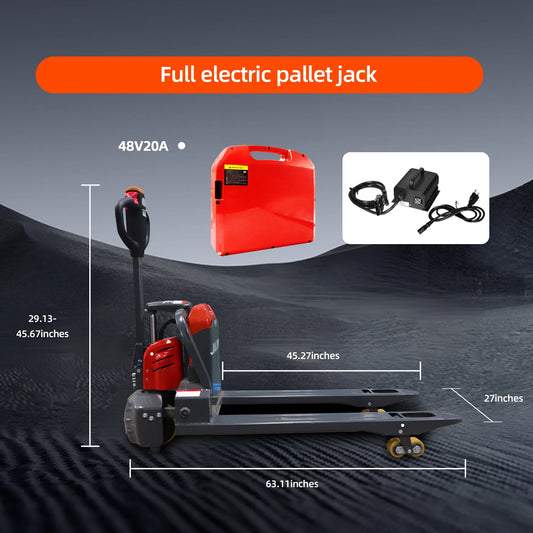 Full Electric Pallet Jack - 4400lbs Cap. Lithium Battery Powered Pallet Trucks 48"x27" Fork Size Lift Jacks for Narrow Spaces