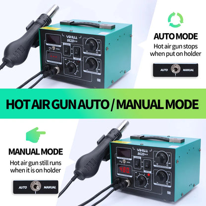 YIHUA 862D++ Soldering Iron Hot Air 2 in 1 Rework Station BGA SMD Phone Repair Welding Tool with Auto Manual Mode