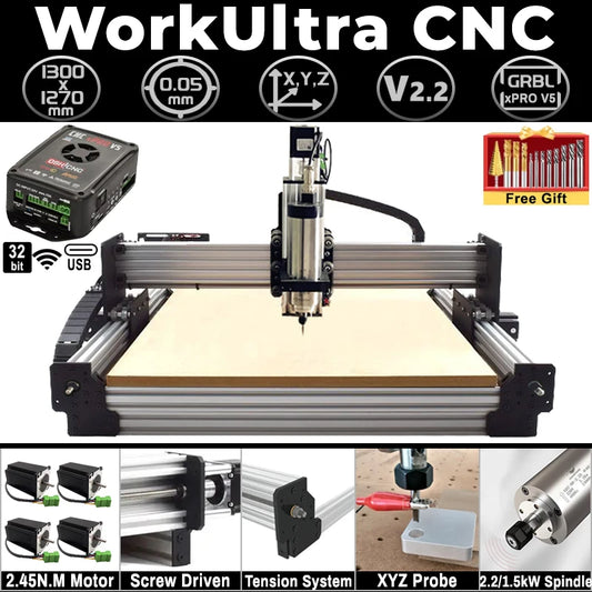 BulkMan3D Latest V2.2 WorkUltra CNC Router Machine 4-Axis xPRO V5 GRBL 2.2KW Precise CNC Milling Engraver for Wood Metal Acrylic