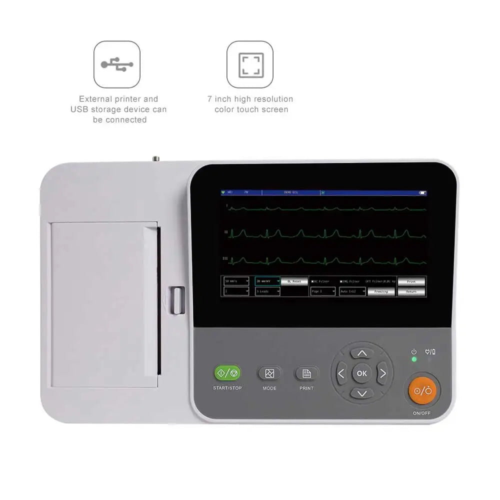 Portable E6 VET Veterinary Digital 6 Channel 12 lead ECG Monitor EKG Machine, Touch Electrocardiograph, USB PC Software