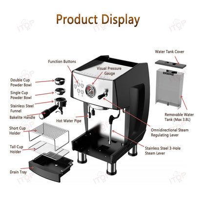 ITOP CM-808 9Bar Commercial Espresso Coffee Maker 2 ULKA Pump 3 Boilers PID Temperature Control Semi-automatic Coffee Machine