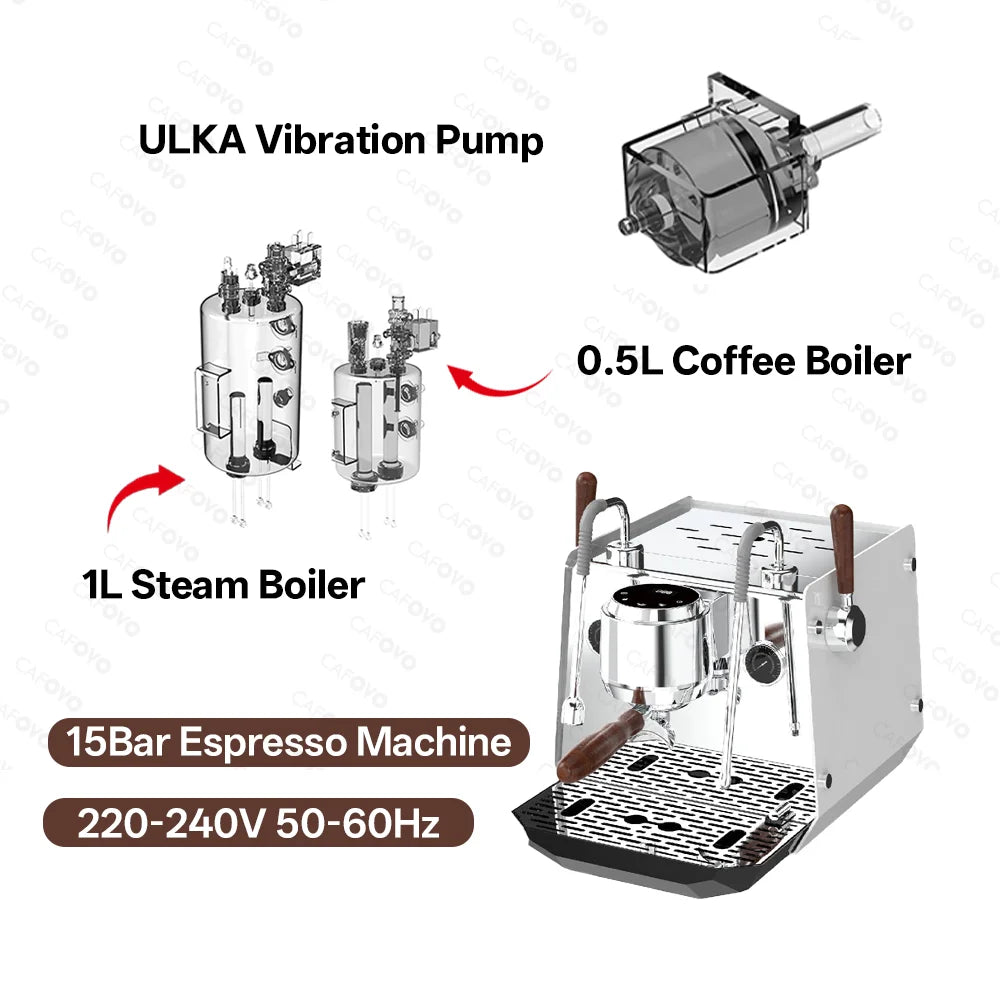 CAFOVO E102 Commercial Semi-Automatic Espresso Machine with PID Preinfusion Electronic Screen Control Storage Type Double Boiler