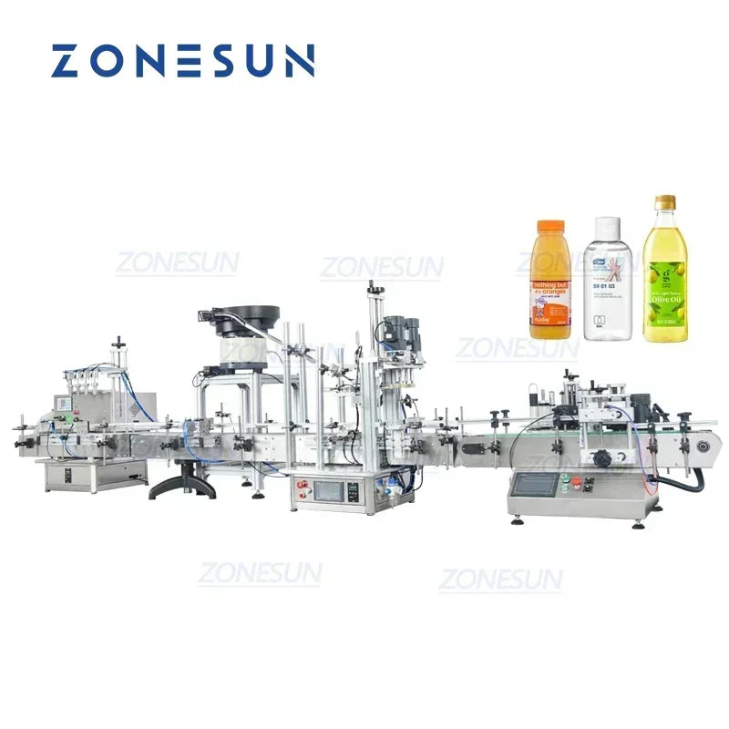 ZONESUN ZS-FAL180C10 Desktop Automatic 4 Heads Ink Gel Liquid Filling Round PET Bottle Capping Labeling Machine With Cap Feeder