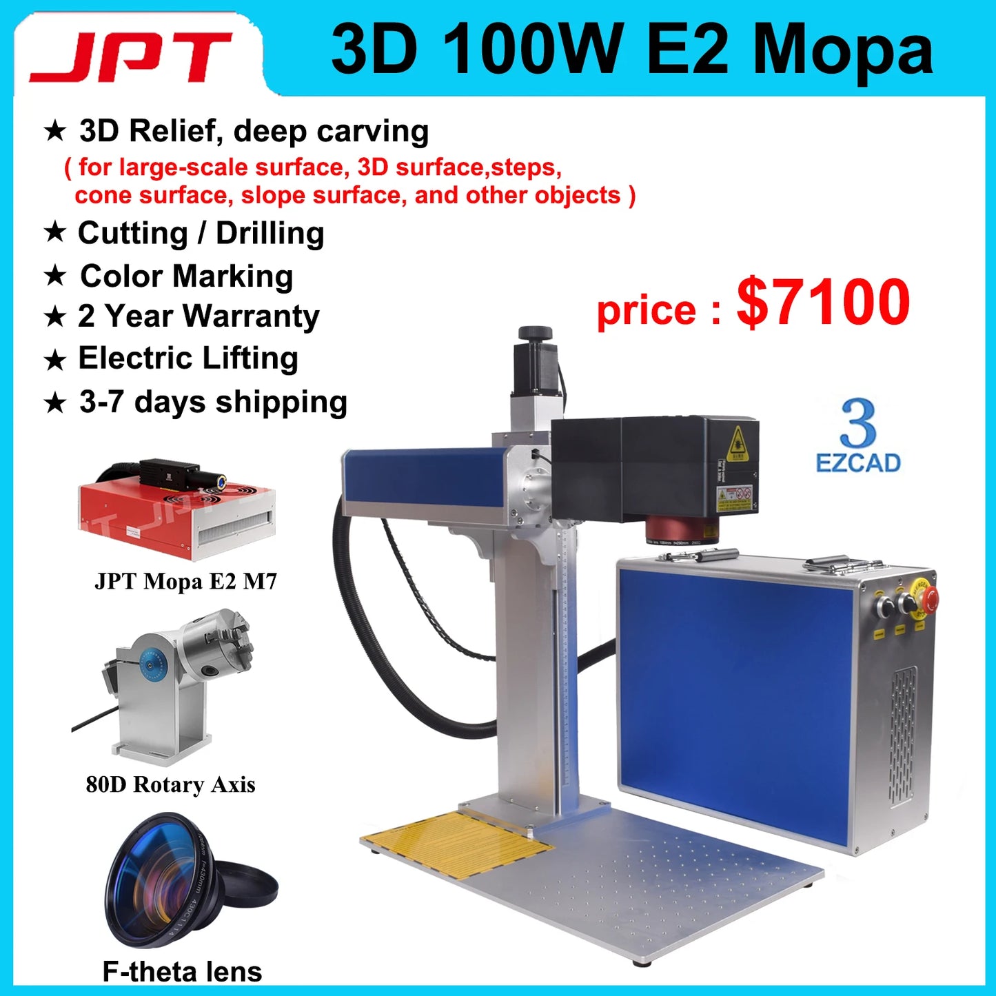 2.5D 300W Fiber Laser Marking Machine 200W JPT Mopa 3D Relief Laser Deep Engraving Ezcad3 Cutting Jewelry Engraving Metal 100W