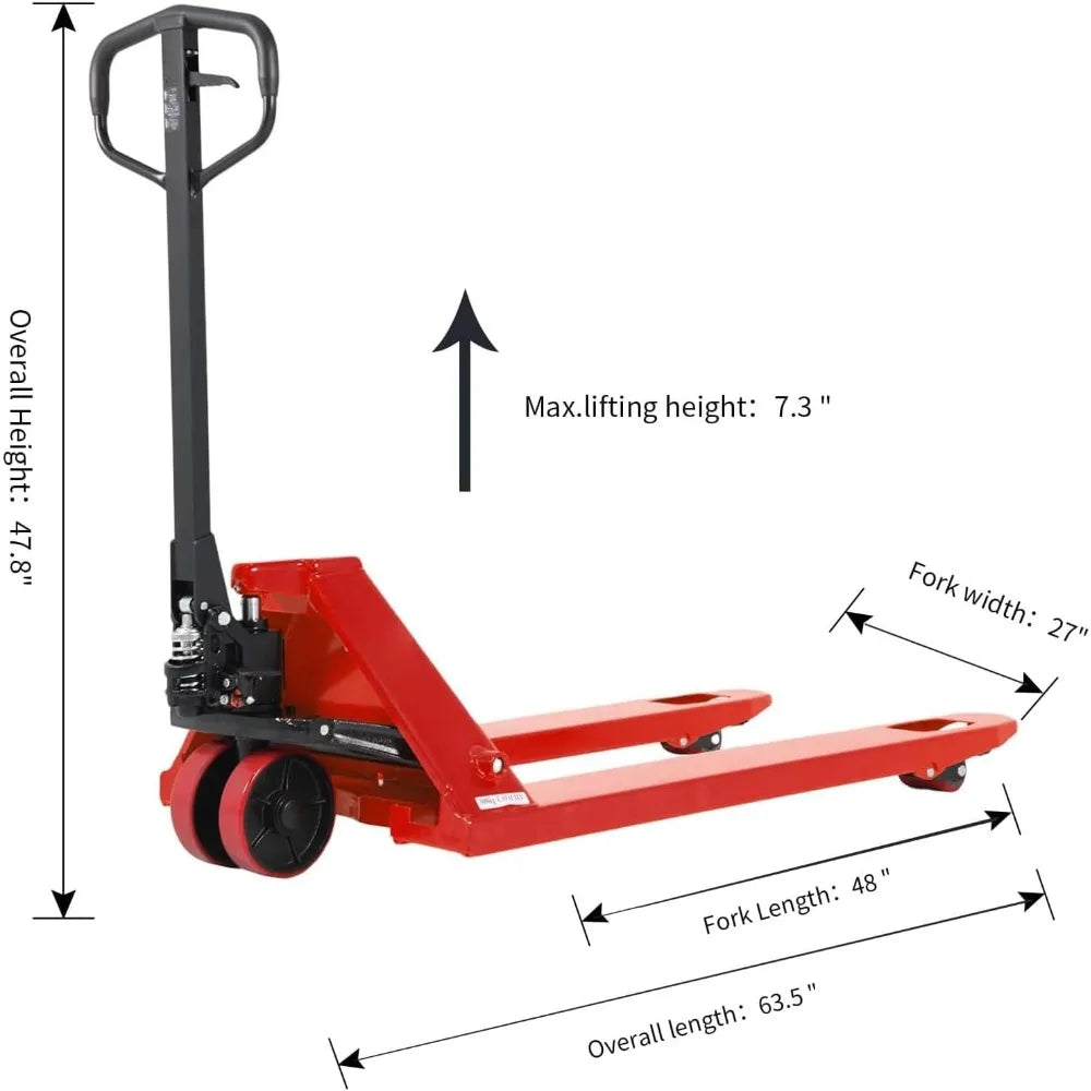 Tory Carrier Hand Pallet Jack Truck 6600 Lb. Capacity Manual Pallet Trucks 27 x 48 Forks Standard Duty Hand Pallet Jacks