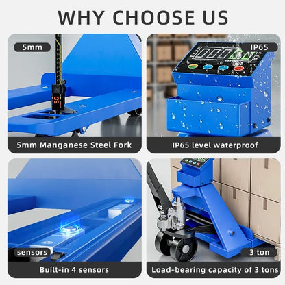 SK 1-3 ton manual forklift manual pallet truck with weight and printing function for warehouse pallet jacks