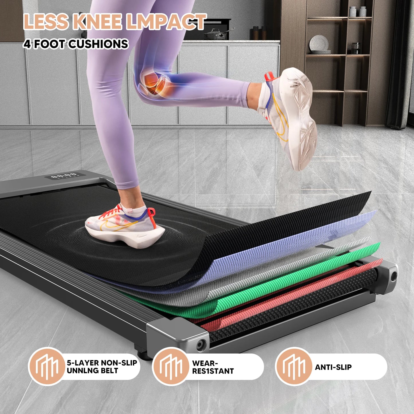 2in1 Run-Walking Pad Small Treadmill for Home&Office Under Desk Treadmill with LED Display 45db Quiet Portable Mini Treadmill