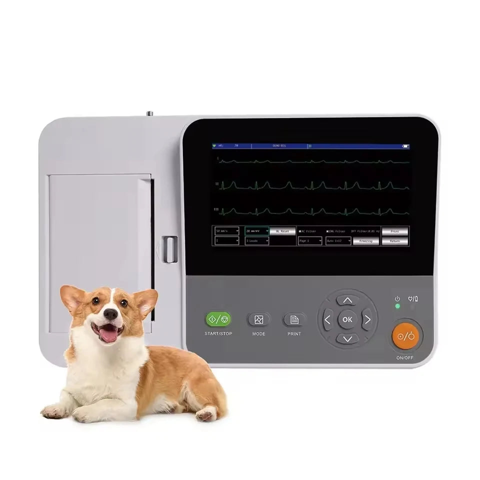 Portable E6 VET Veterinary Digital 6 Channel 12 lead ECG Monitor EKG Machine, Touch Electrocardiograph, USB PC Software