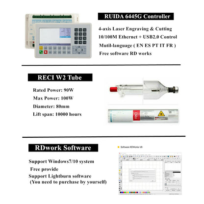 100W CO2 Laser Engraving Machine 1000*600mm Laser Cutting Machine RECI W2 CO2 Laser Tube Engraver Fabric Wood Leather EU Ship