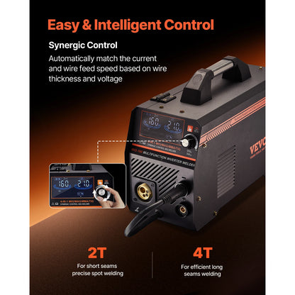SucceBuy 4 in 1 MIG Welding Machine Gas MIG 160A 200A Multi-Process Synergic Mig Welder w/ IGBT Inverter LCD Screen Display MIG