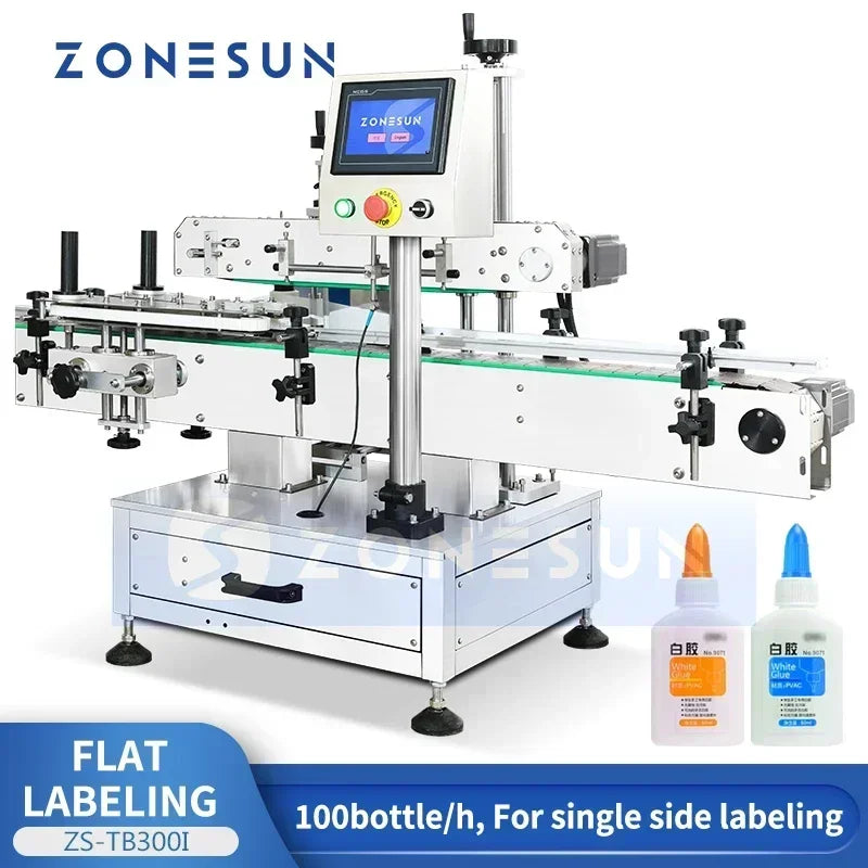 ZONESUN ZS-TB300I Vertical Single Side Glue Bottle Labeling Machine for Flat Surface Packaging