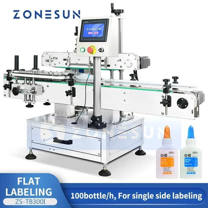 ZONESUN ZS-TB300I Vertical Single Side Glue Bottle Labeling Machine for Flat Surface Packaging