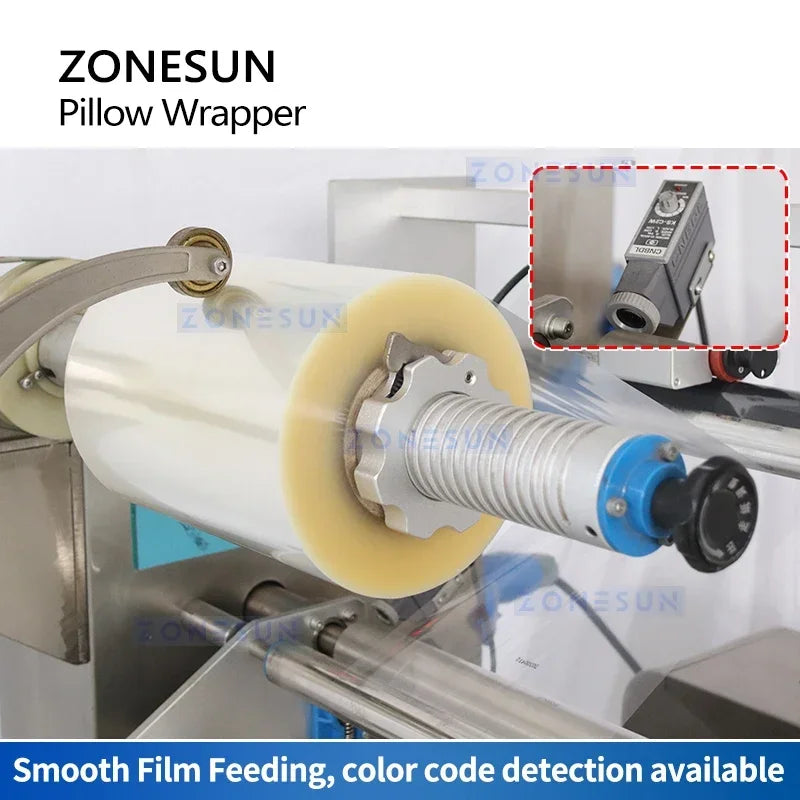 ZONESUN Automatic Pillow Packaging Horizontal Flow Wrapper Machine Pouch Packing Production Machine ZS-ZB370S