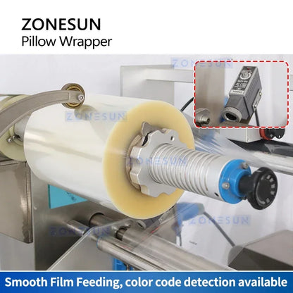 ZONESUN Automatic Pillow Packaging Horizontal Flow Wrapper Machine Pouch Packing Production Machine ZS-ZB370S