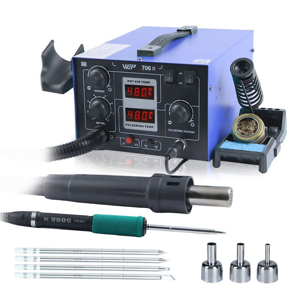 WEP T12 Soldering Station With Hot Air Gun Air Pump 2-in-1 Desoldering Reowrk Welding Iron Station For SMD PCB Repair Tool