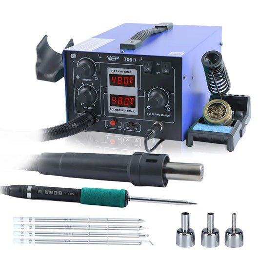 WEP T12 Soldering Station With Hot Air Gun Air Pump 2-in-1 Desoldering Reowrk Welding Iron Station For SMD PCB Repair Tool